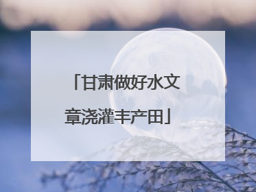 甘肃做好水文章浇灌丰产田